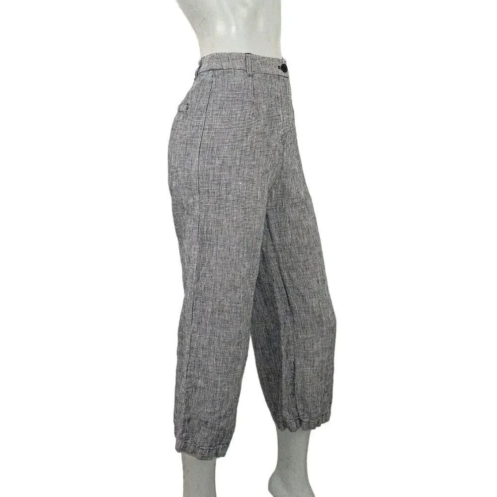 Reformation linen Houndstooth Wide leg Trouser pants black white size 0